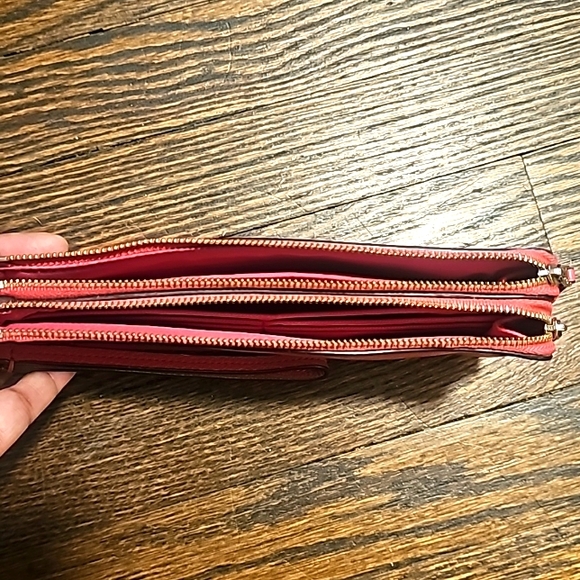Coach Pink Leather Wallet/Wristlet, 2 Zip Separate Attached Compartments, Zip Cl - Picture 5 of 9